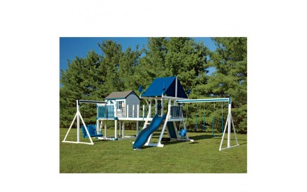 Vinyl Swing Set C8 Bridge Escape by Swing Kingdom  - White & Blue